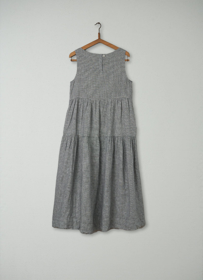 Reworn Check Linen Dress Size XS (208) | Chalk/Slate
