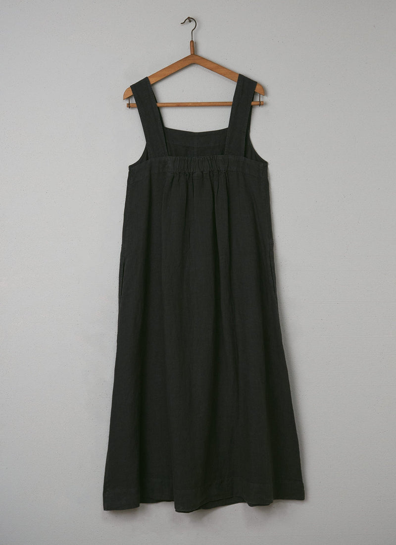 Reworn Linen Sun Dress Size M (059) | Black Coffee