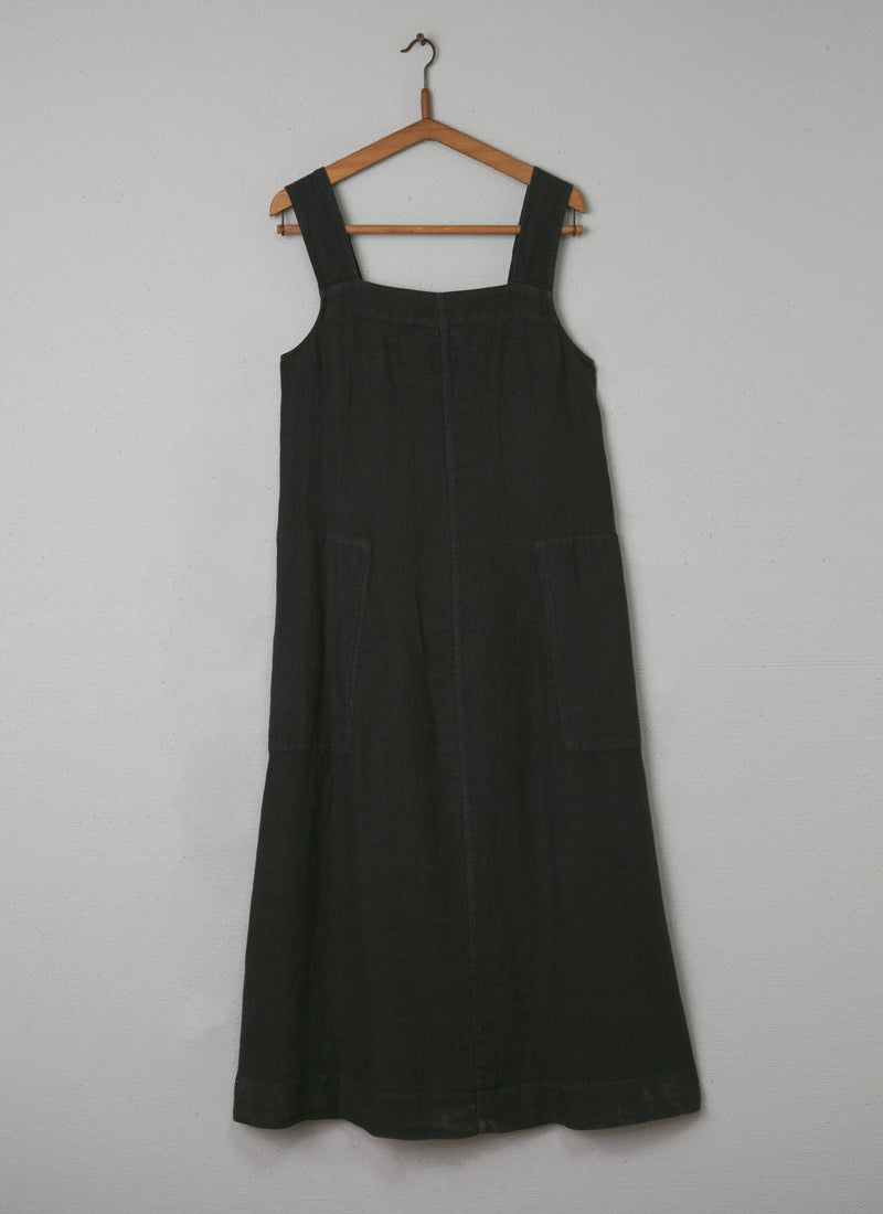 Reworn Linen Sun Dress Size M (059) | Black Coffee
