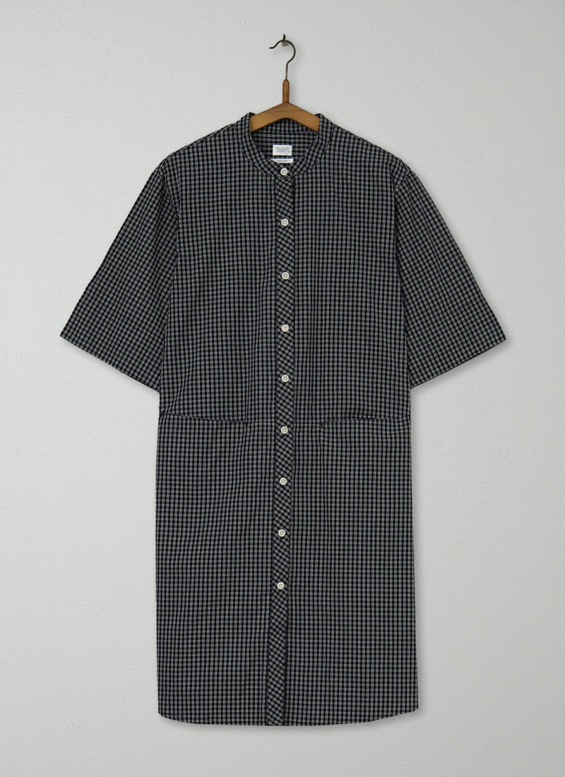 Reworn Check Cotton Dress Size XS (1325) | Charcoal/Ecru
