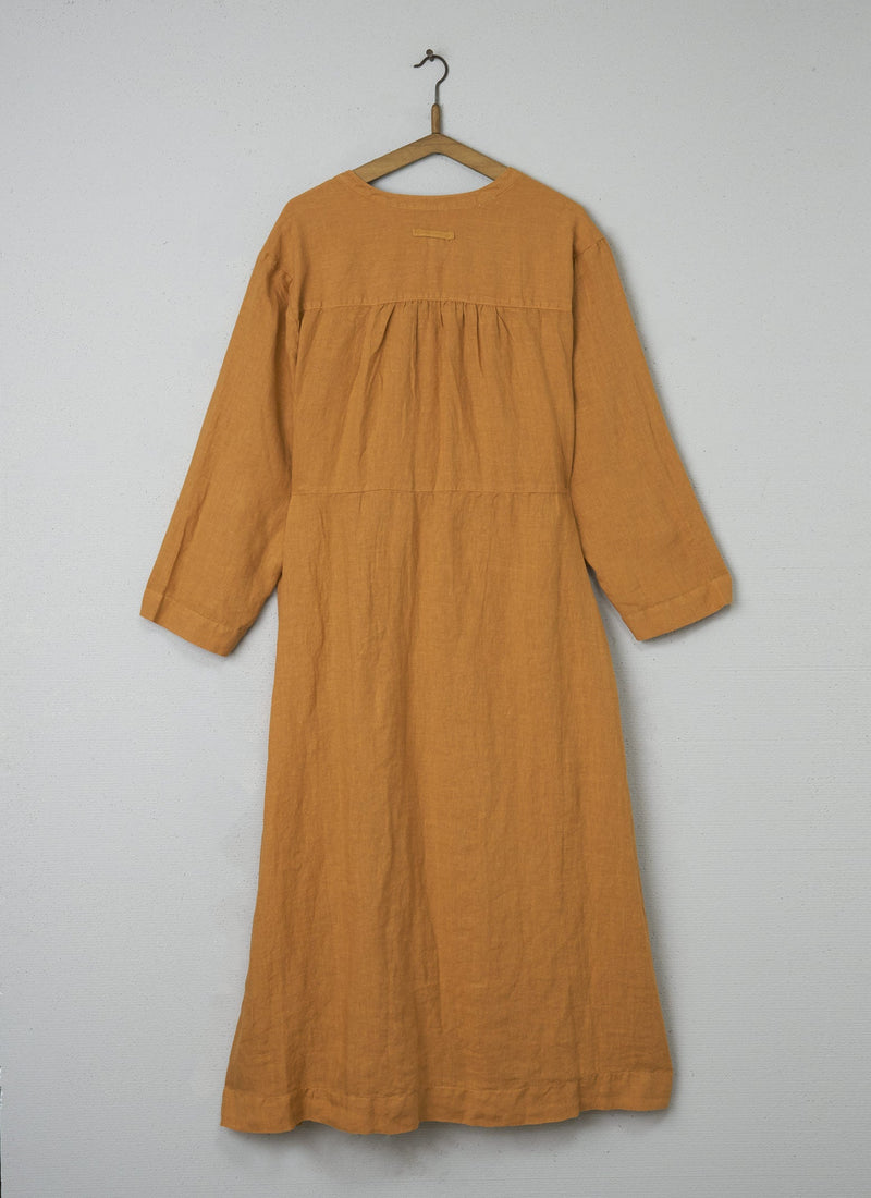 Reworn Gathered Linen Dress Size XL (066) | Apricot