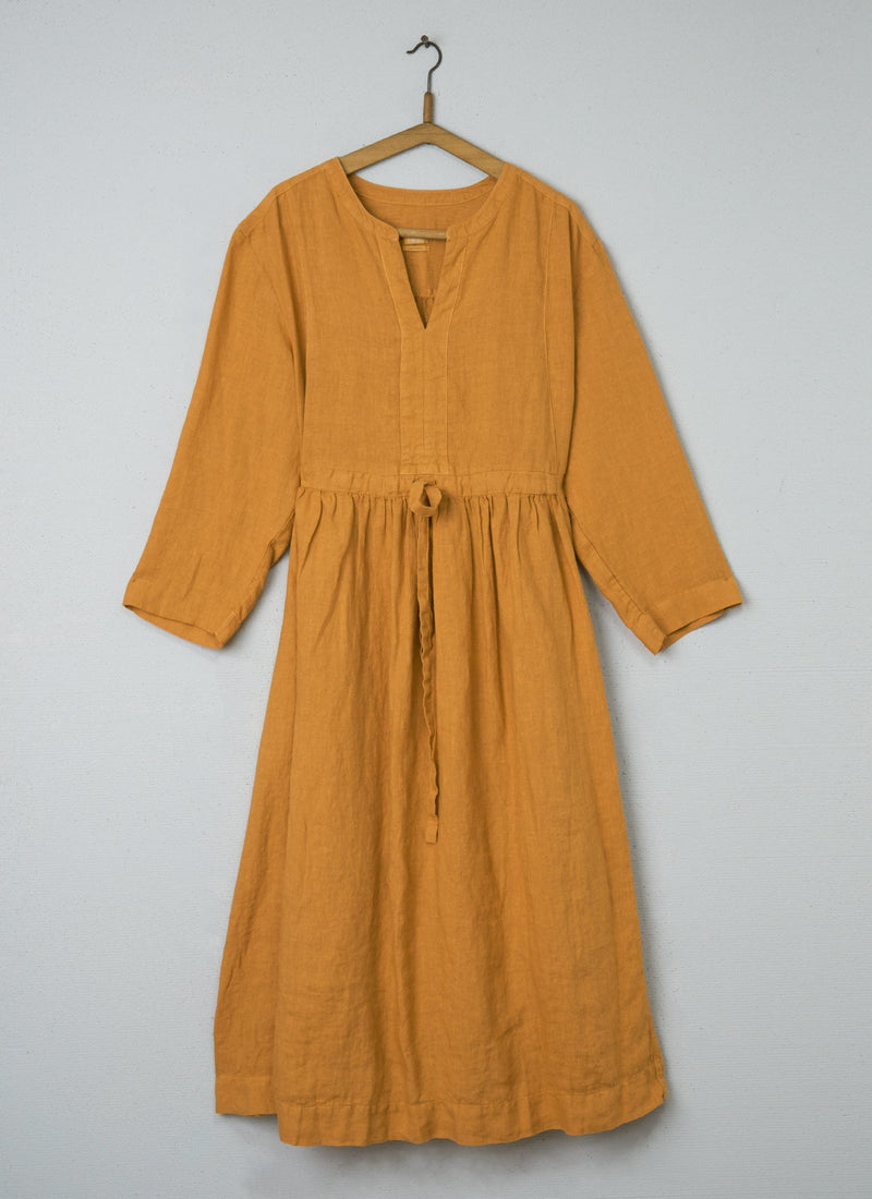 Reworn Gathered Linen Dress Size XL (066) | Apricot