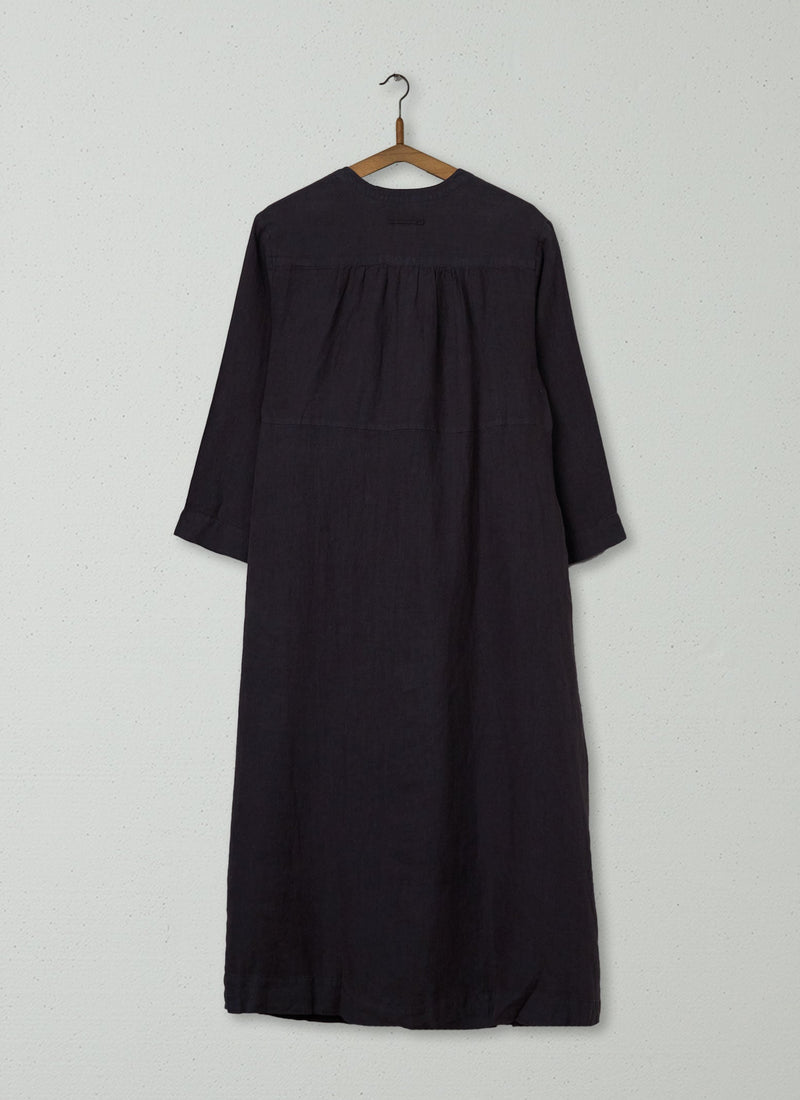 Reworn Gathered Linen Dress Size S (1376) | Charcoal