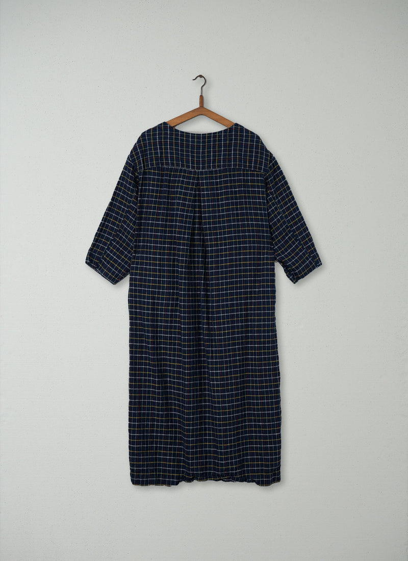 Reworn Linen Check Dress Size M (235) | Midnight