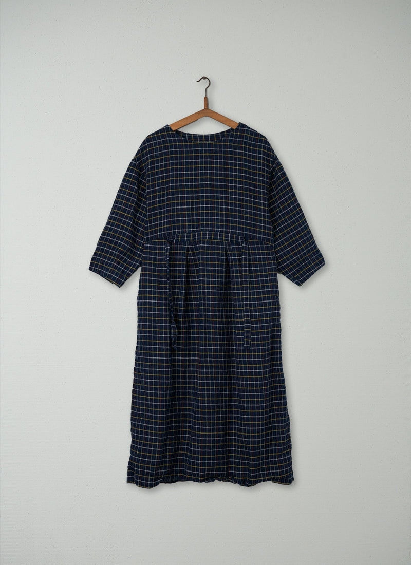 Reworn Linen Check Dress Size M (235) | Midnight