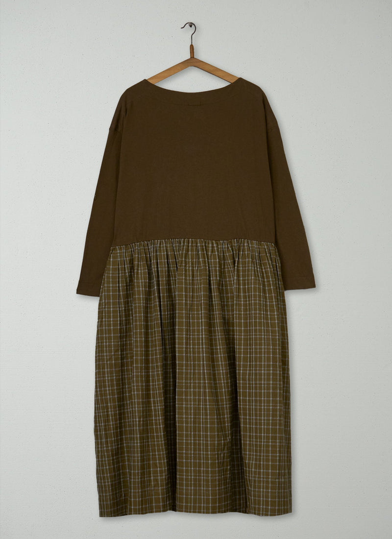 Reworn Check Wool Cotton Dress Size L (1466) | Olive