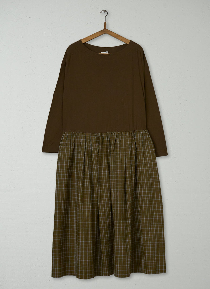Reworn Check Wool Cotton Dress Size L (1466) | Olive