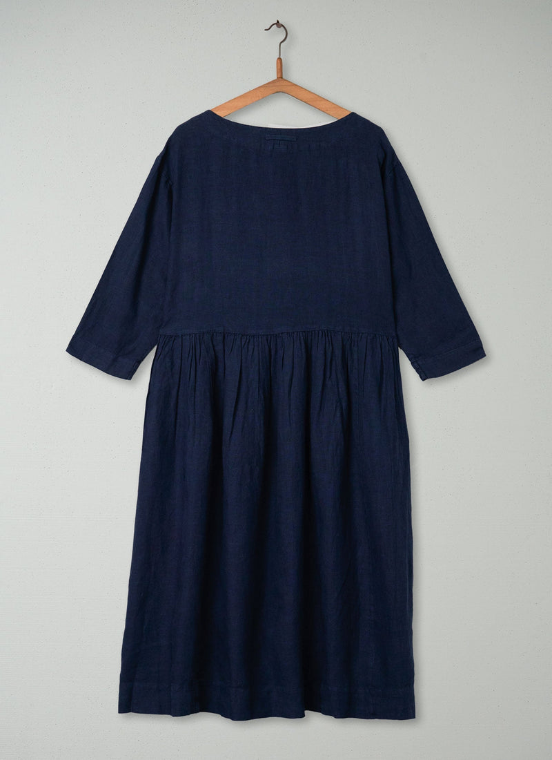 Reworn Boat Neck Linen Dress Size M (372) | Midnight