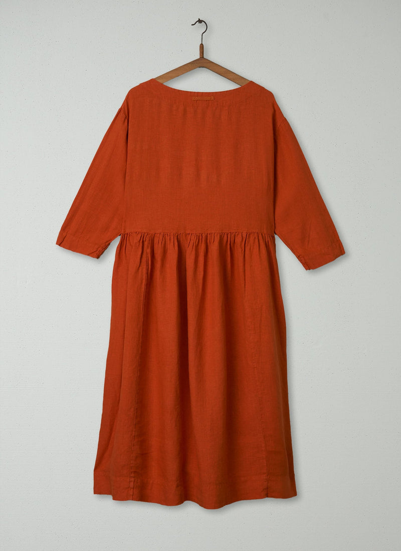Reworn Boat Neck Linen Dress Size M (302) | Tangerine