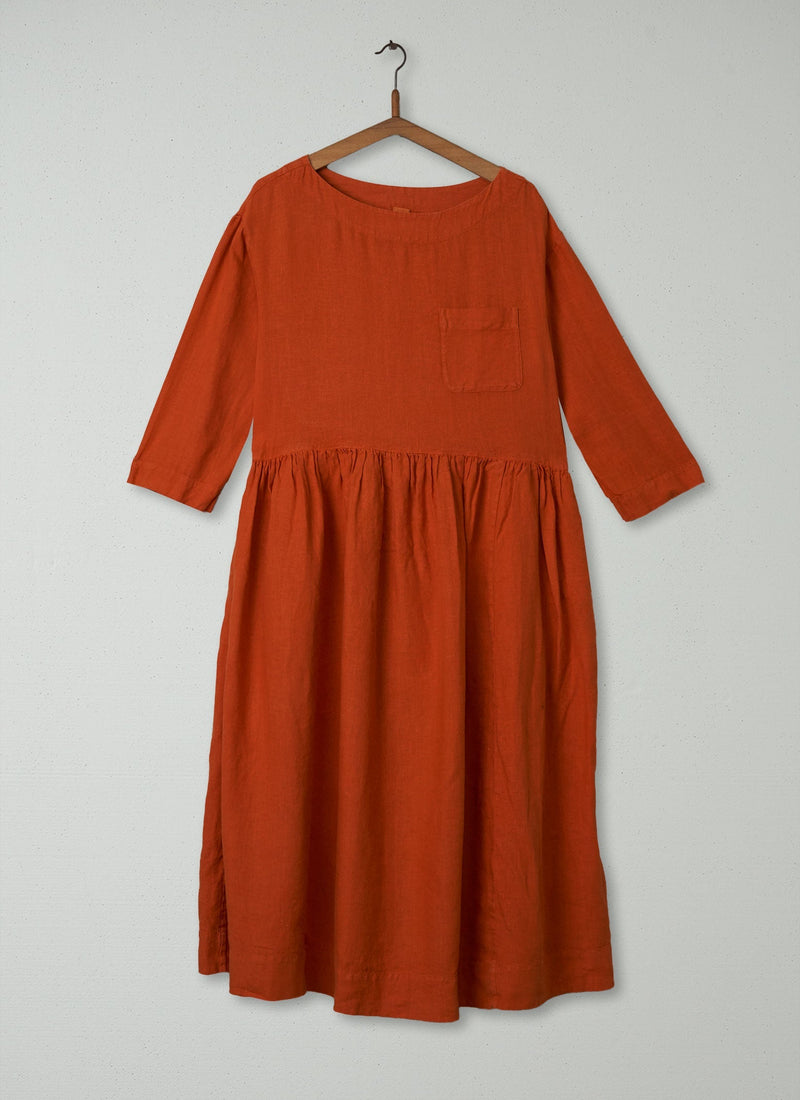 Reworn Boat Neck Linen Dress Size M (302) | Tangerine