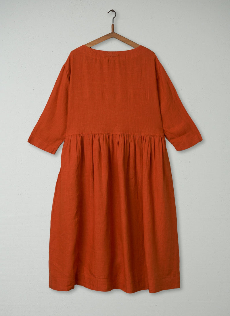 Reworn Boat Neck Linen Dress Size M (282) | Tangerine