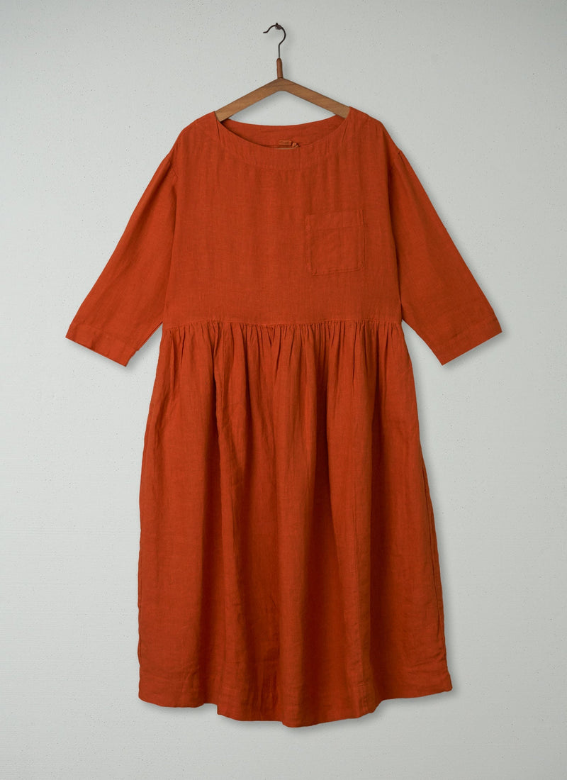 Reworn Boat Neck Linen Dress Size M (282) | Tangerine
