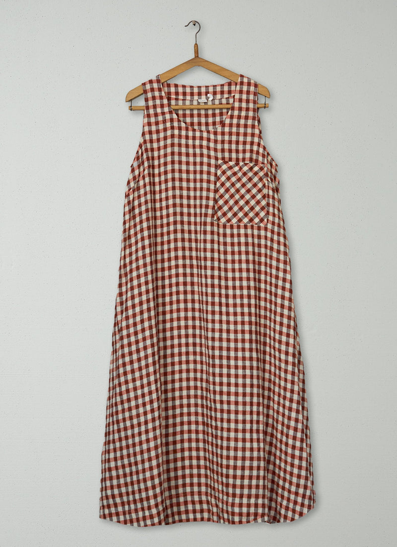 Reworn Panelled Gingham Sleeveless Dress Size L (1825) | Blush