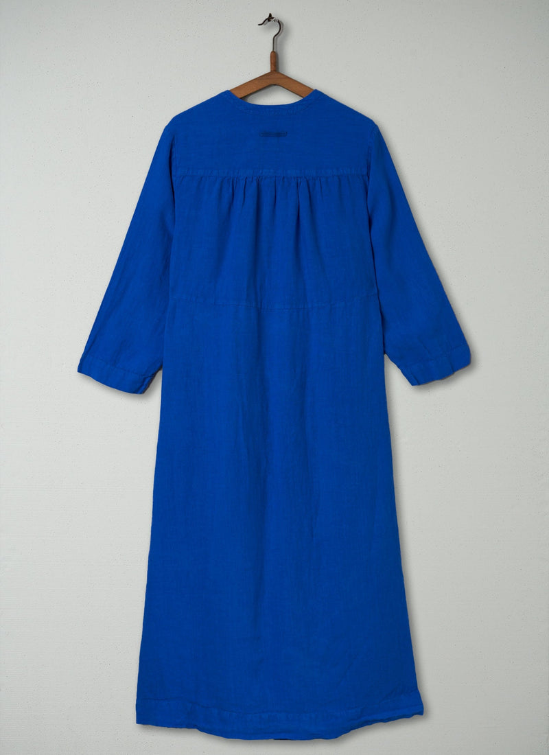 Reworn Gathered Linen Dress Size L (444) | Sapphire