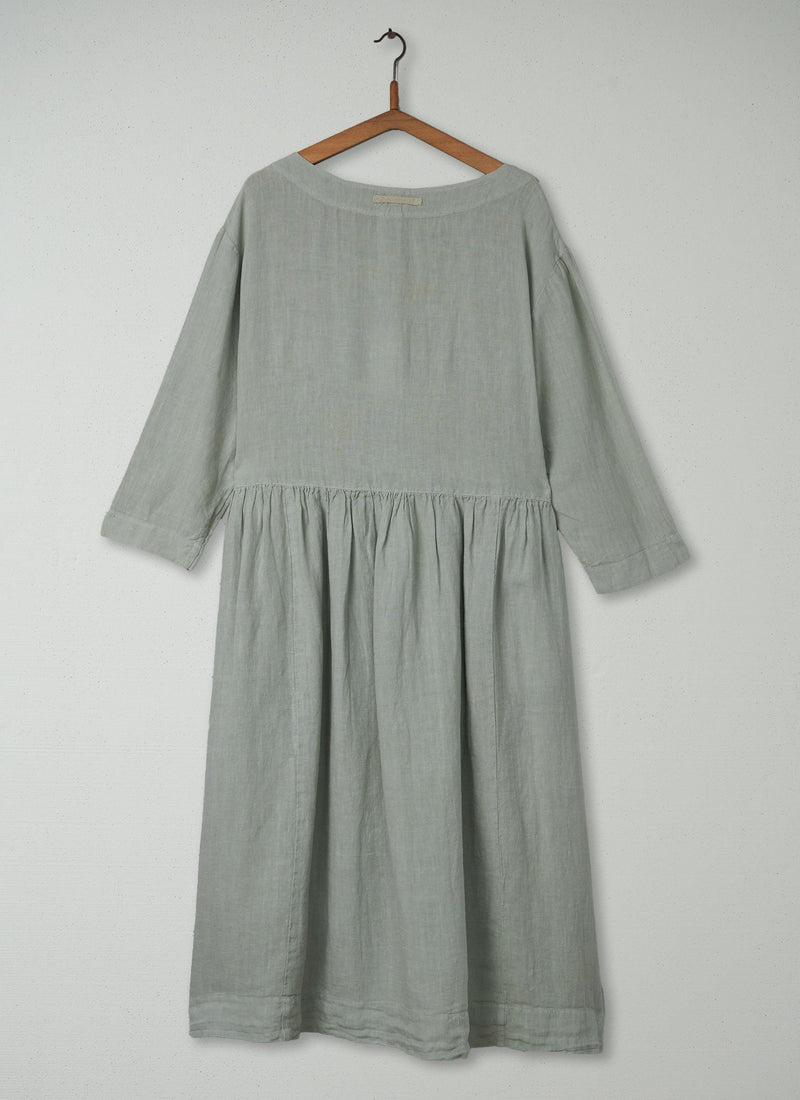 Reworn Boat Neck Linen Dress Size L (374) | Pebble
