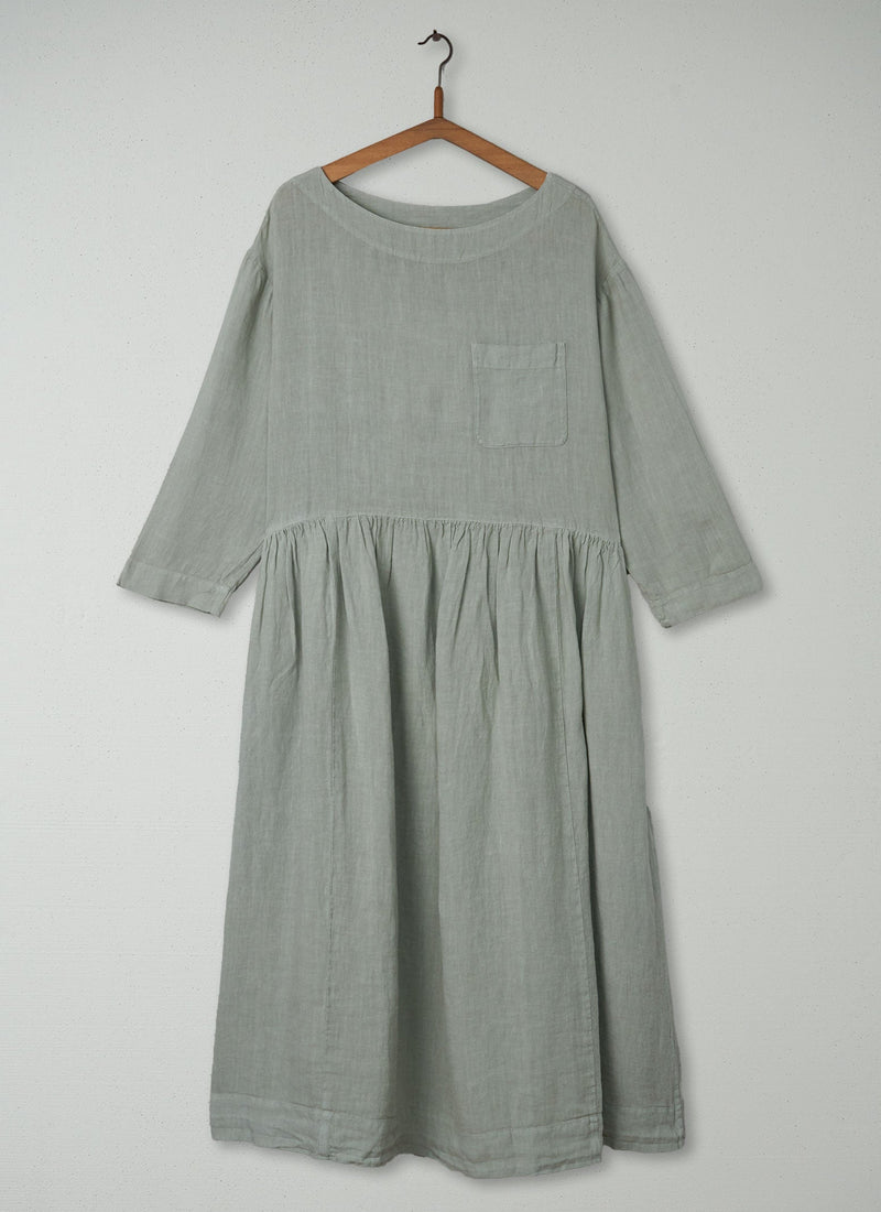 Reworn Boat Neck Linen Dress Size L (374) | Pebble