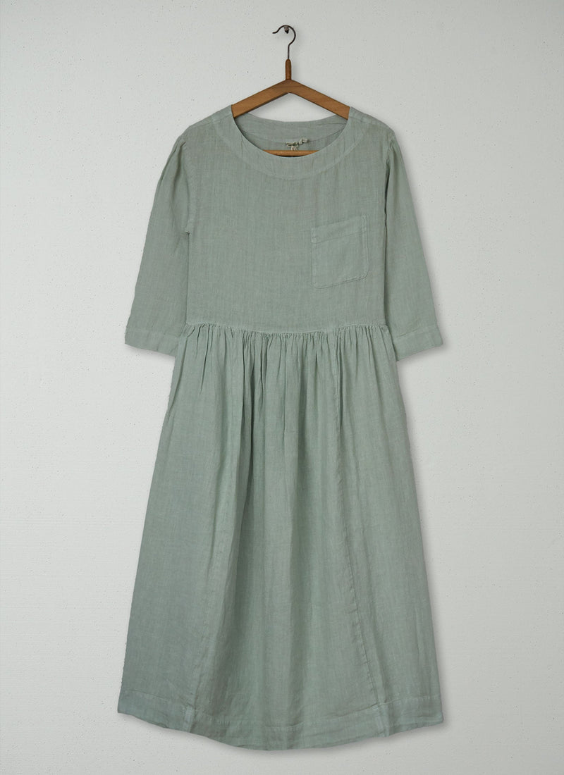 Reworn Boat Neck Linen Dress Size S (2053) | Pebble