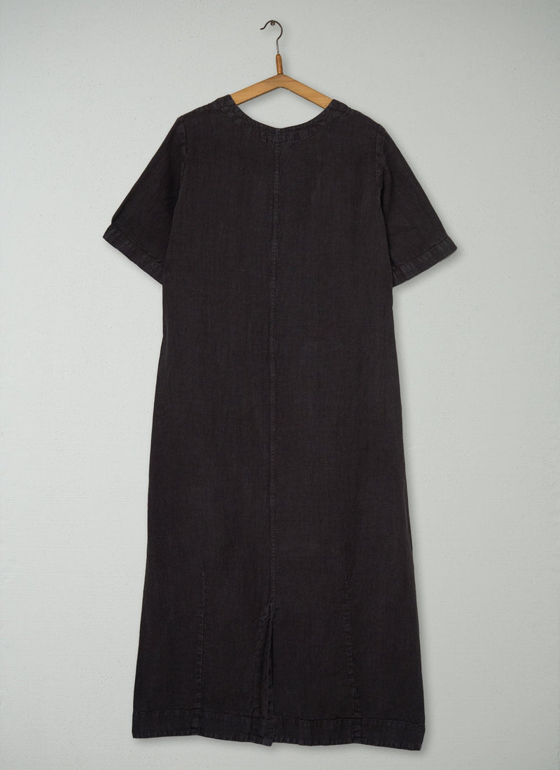 Reworn Scoop Neck Linen Dress Size M (2046) | Black Coffee