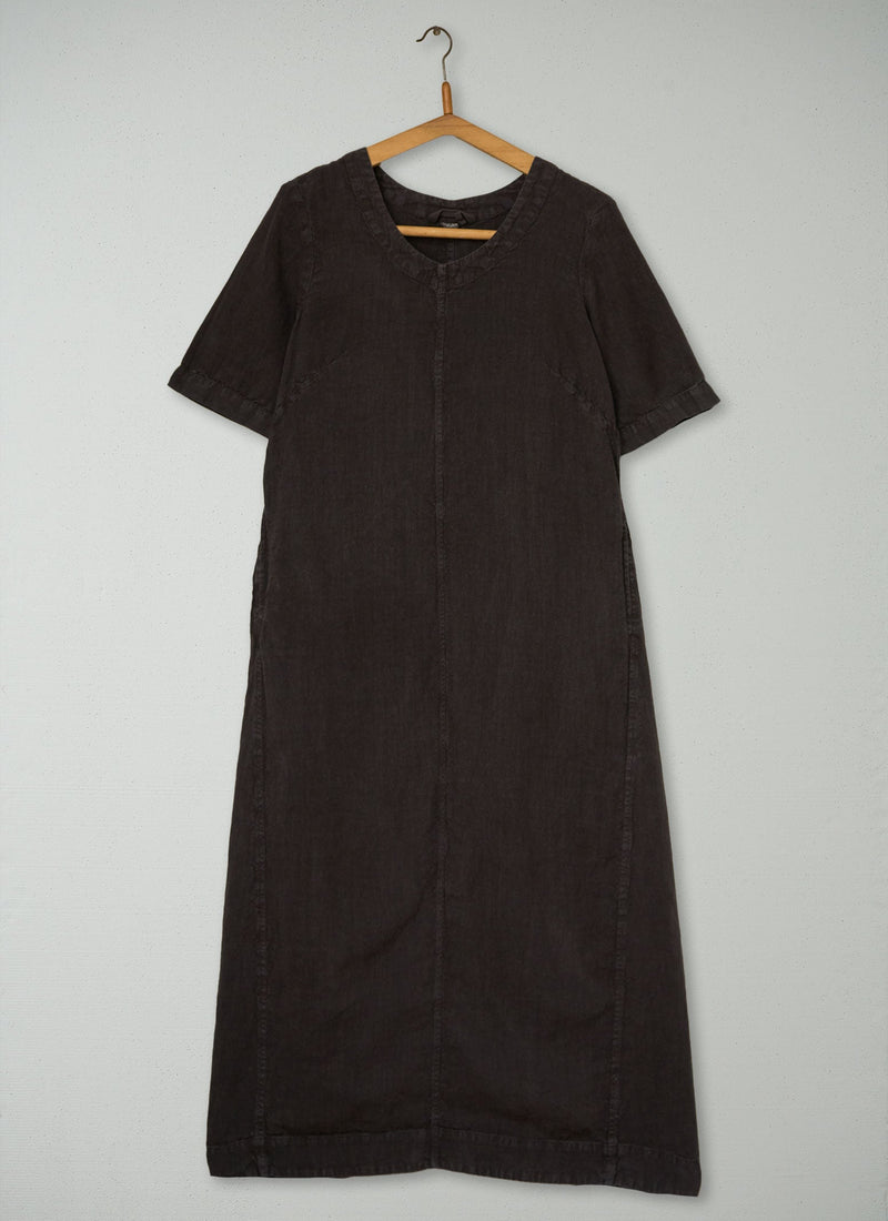 Reworn Scoop Neck Linen Dress Size M (2046) | Black Coffee