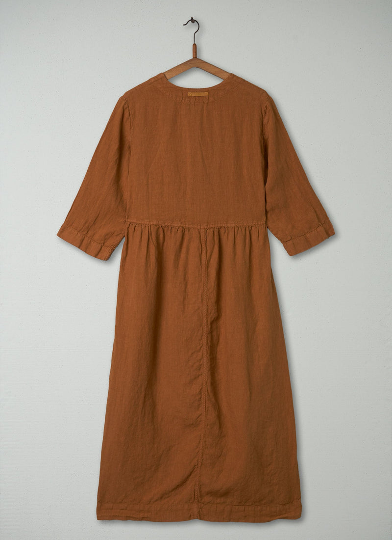 Reworn V-Neck Linen Dress Size XS (349) | Caramel