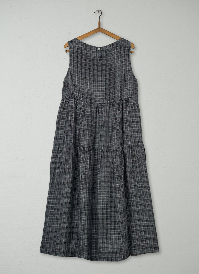 Reworn Check Linen Dress Size M (1643) | Charcoal