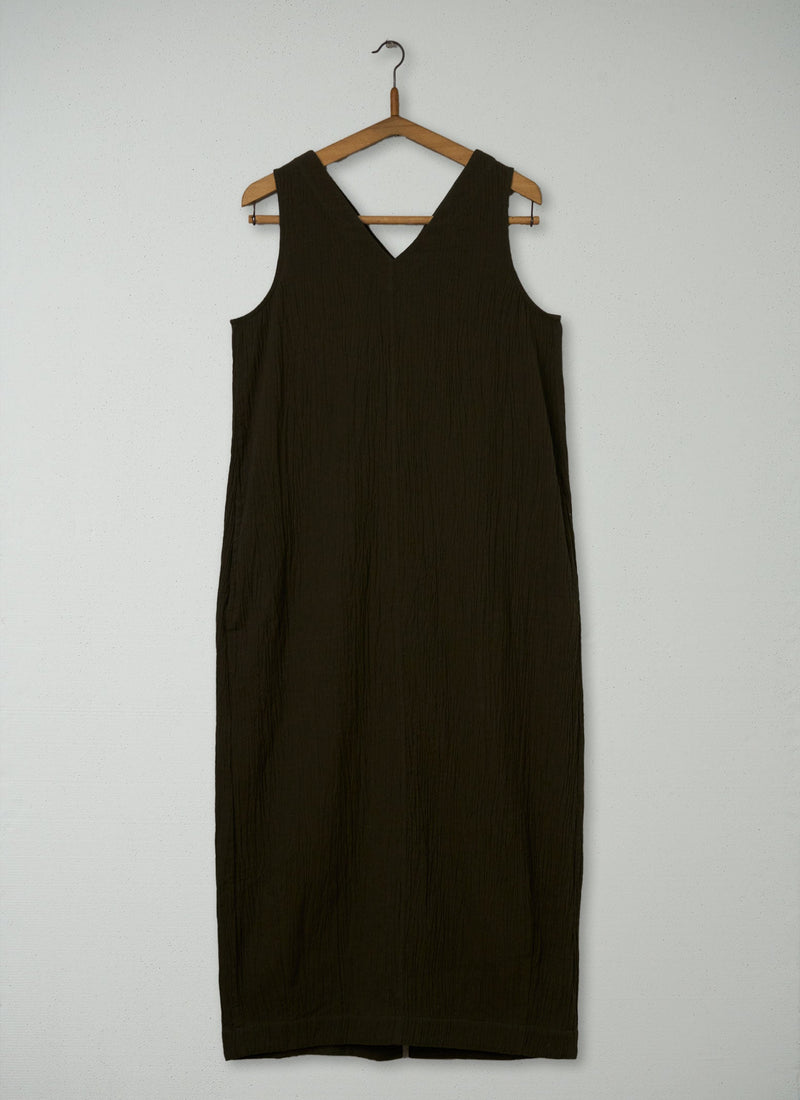 Reworn Crinkle Cotton Dress Size XS (1760) | Darkest Olive