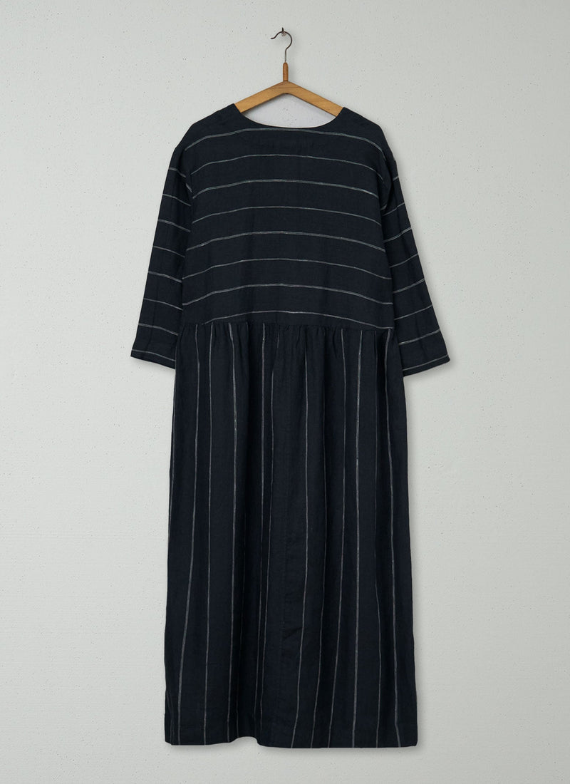 Reworn Fine Stripe Linen Dress Size M (1236) | Onyx