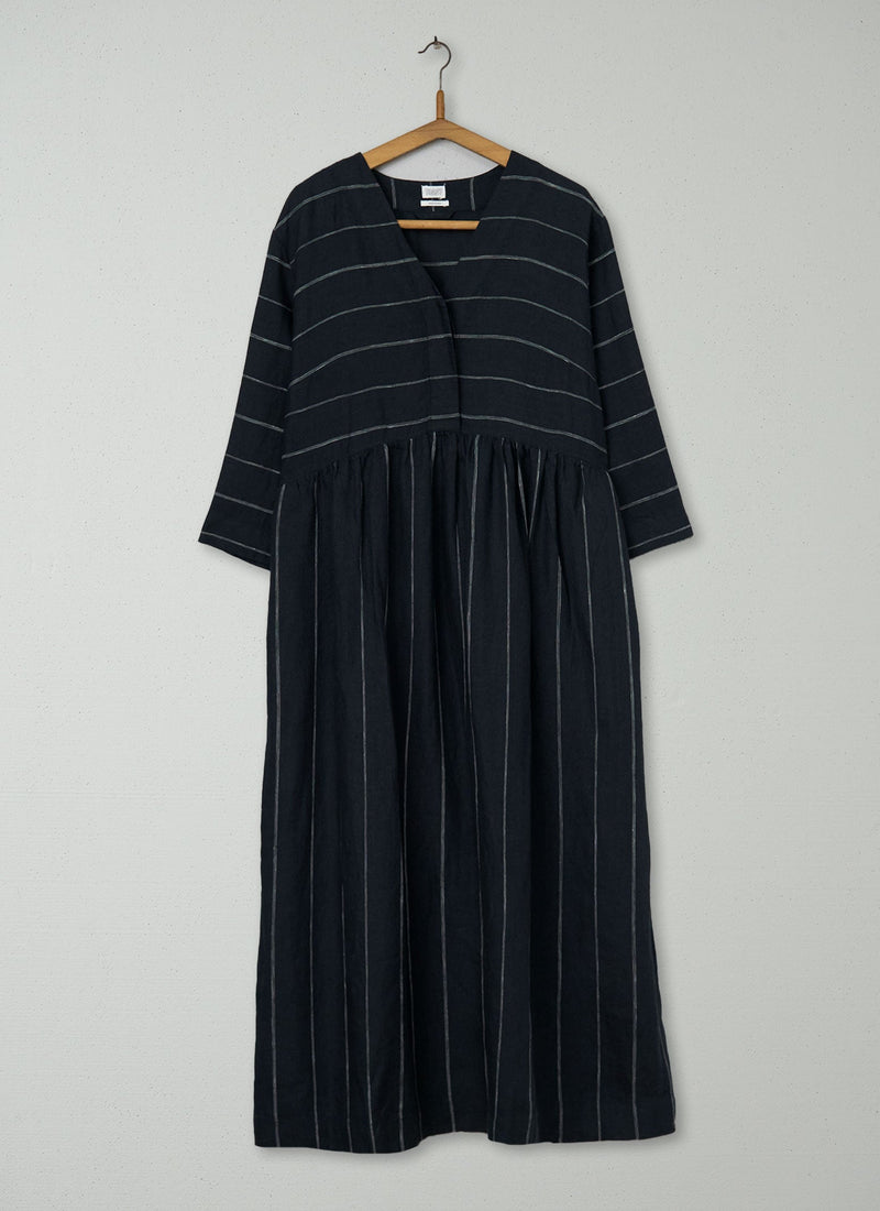 Reworn Fine Stripe Linen Dress Size M (1236) | Onyx