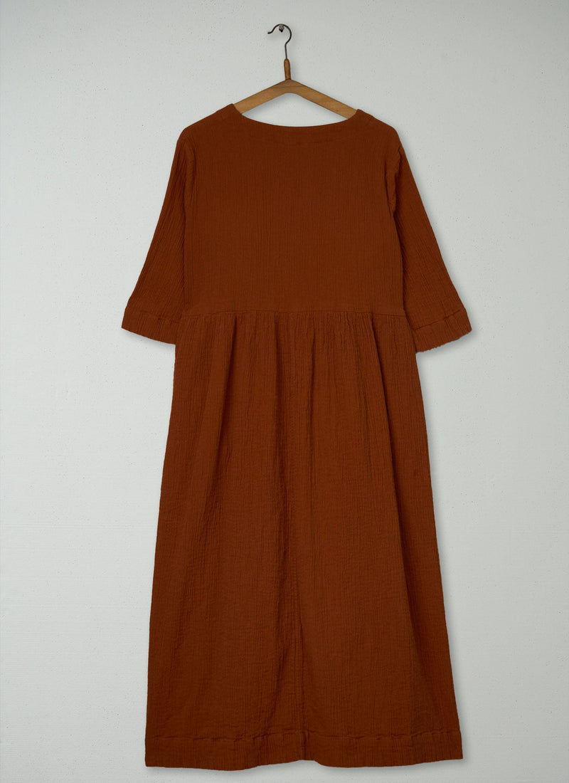 Reworn Crinkled Cotton Dress Size L (1927) | Burnt Sienna