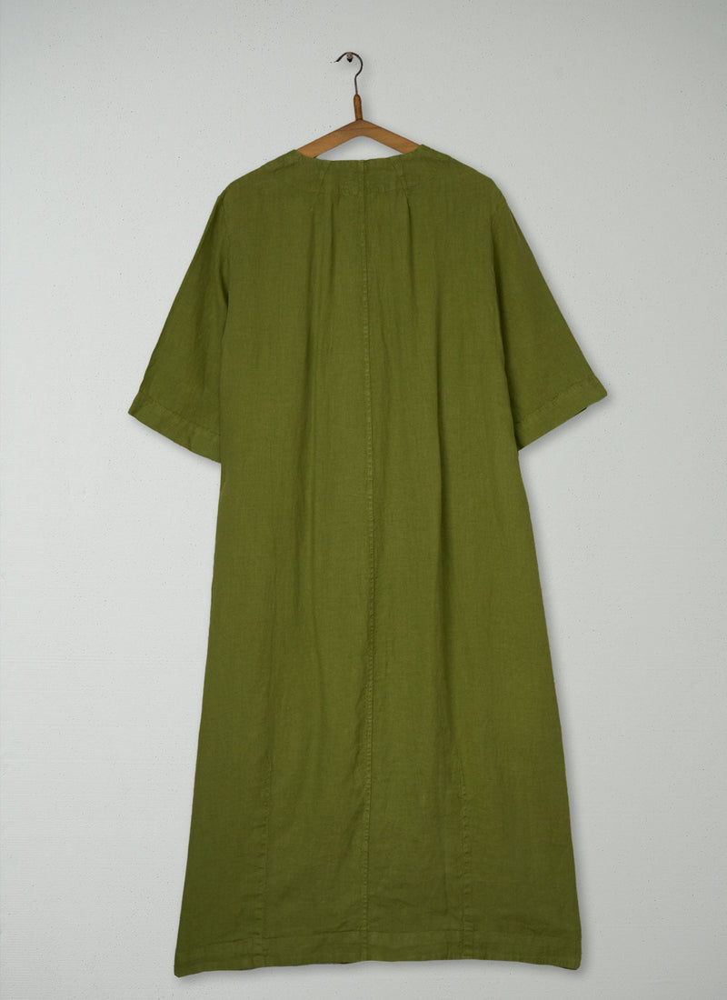 Reworn Linen Dress Size M (2051) | Olive
