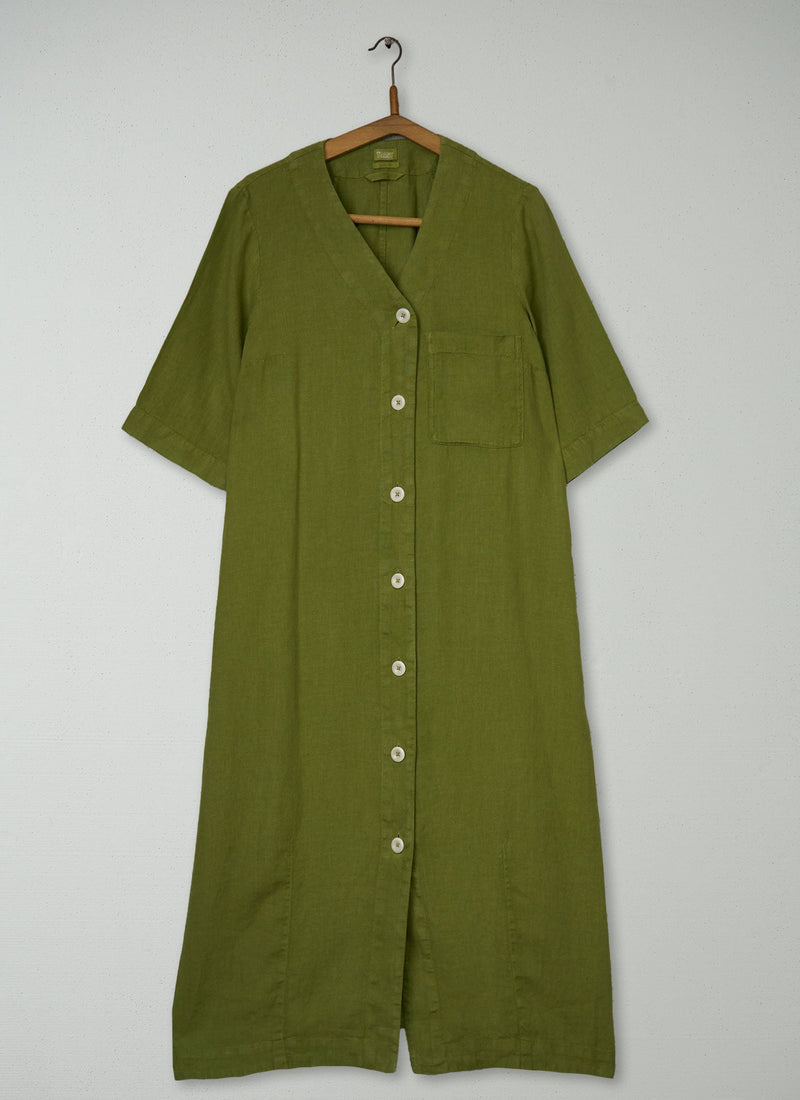 Reworn Linen Dress Size M (2051) | Olive