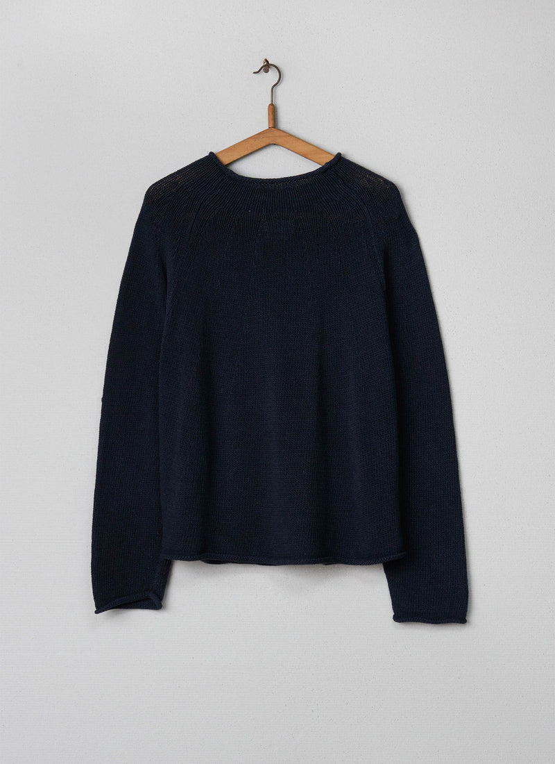 Reworn Cotton Linen Sweater Size L (016) | Dark Navy