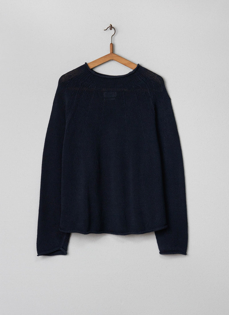 Reworn Cotton Linen Sweater Size L (016) | Dark Navy