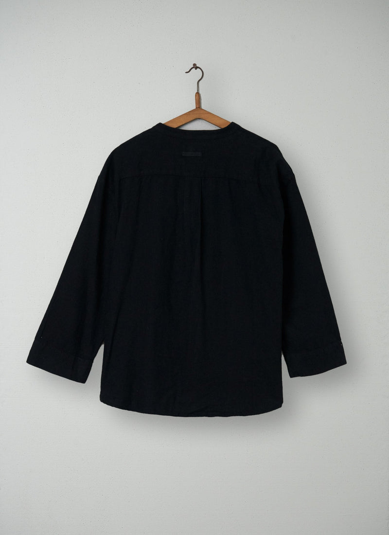 Reworn Cotton Linen Shirt Size L (049) | Off Black