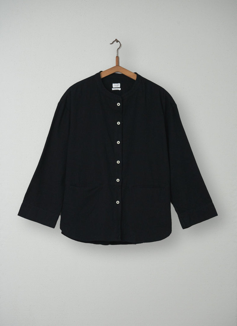 Reworn Cotton Linen Shirt Size L (049) | Off Black