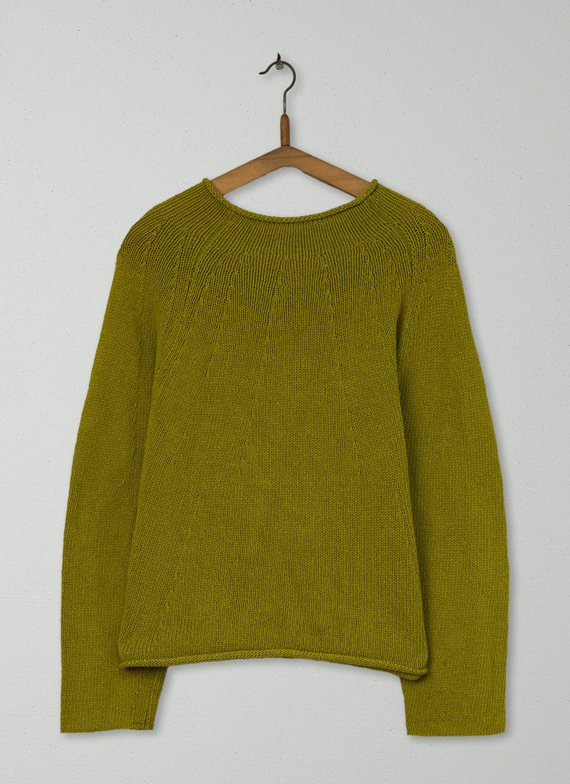 Reworn Cotton Linen Easy Sweater Size M (435) | Olive Oil