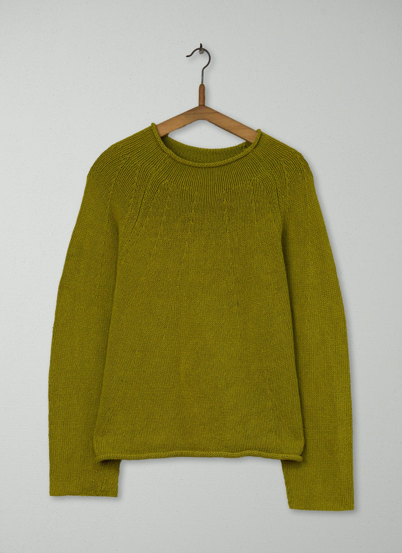 Reworn Cotton Linen Easy Sweater Size M (435) | Olive Oil
