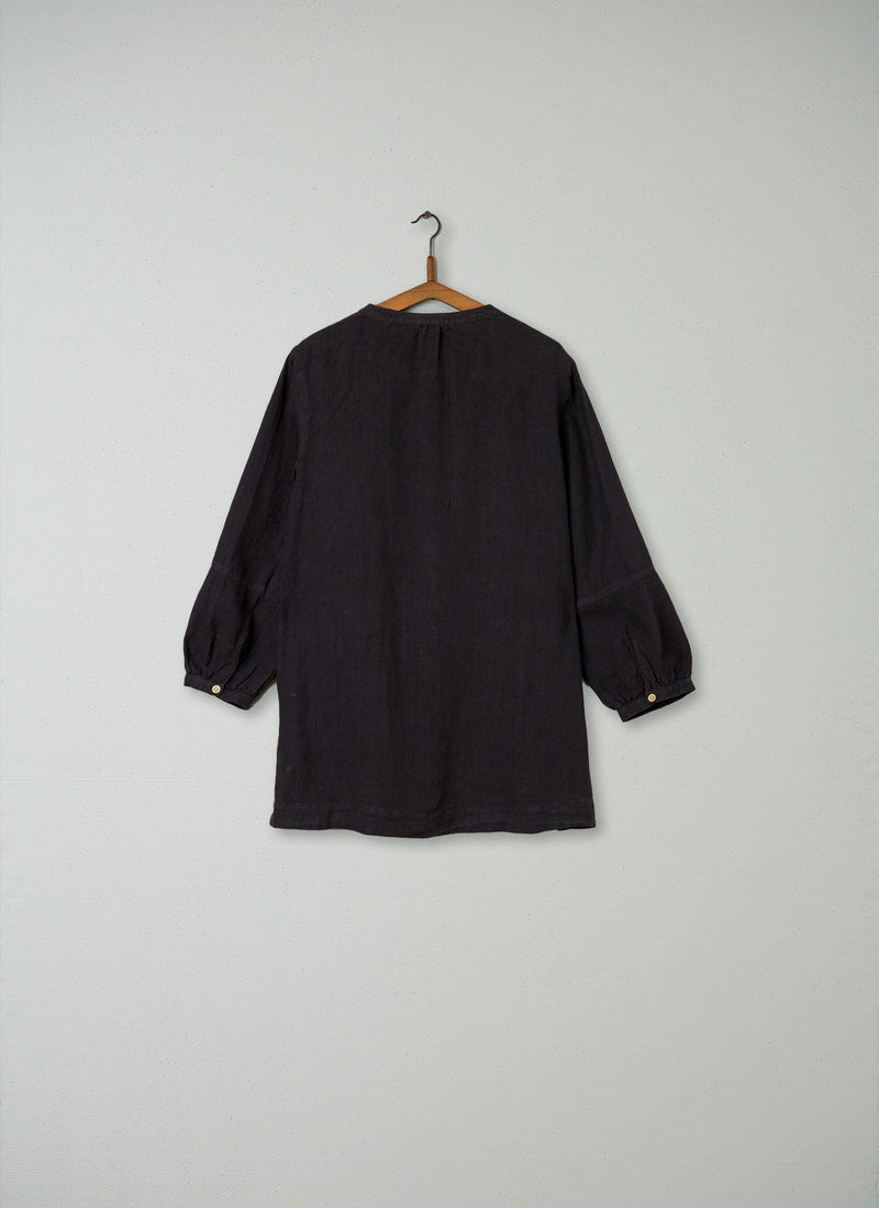 Reworn Linen Tunic Size S (095) | Black Coffee