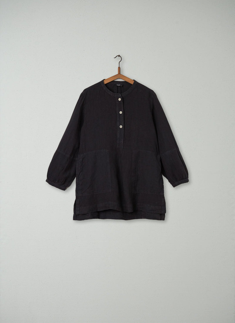 Reworn Linen Tunic Size S (095) | Black Coffee