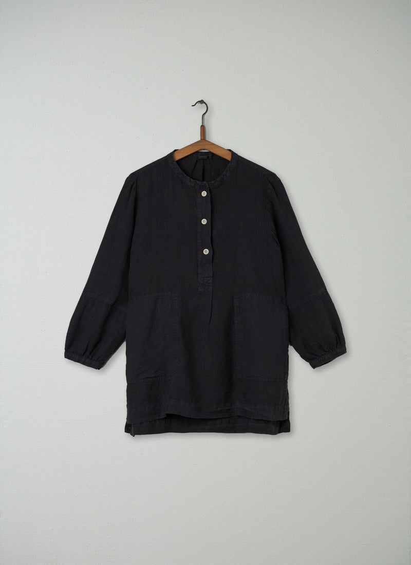 Reworn Linen Tunic Size S (103) | Black Coffee