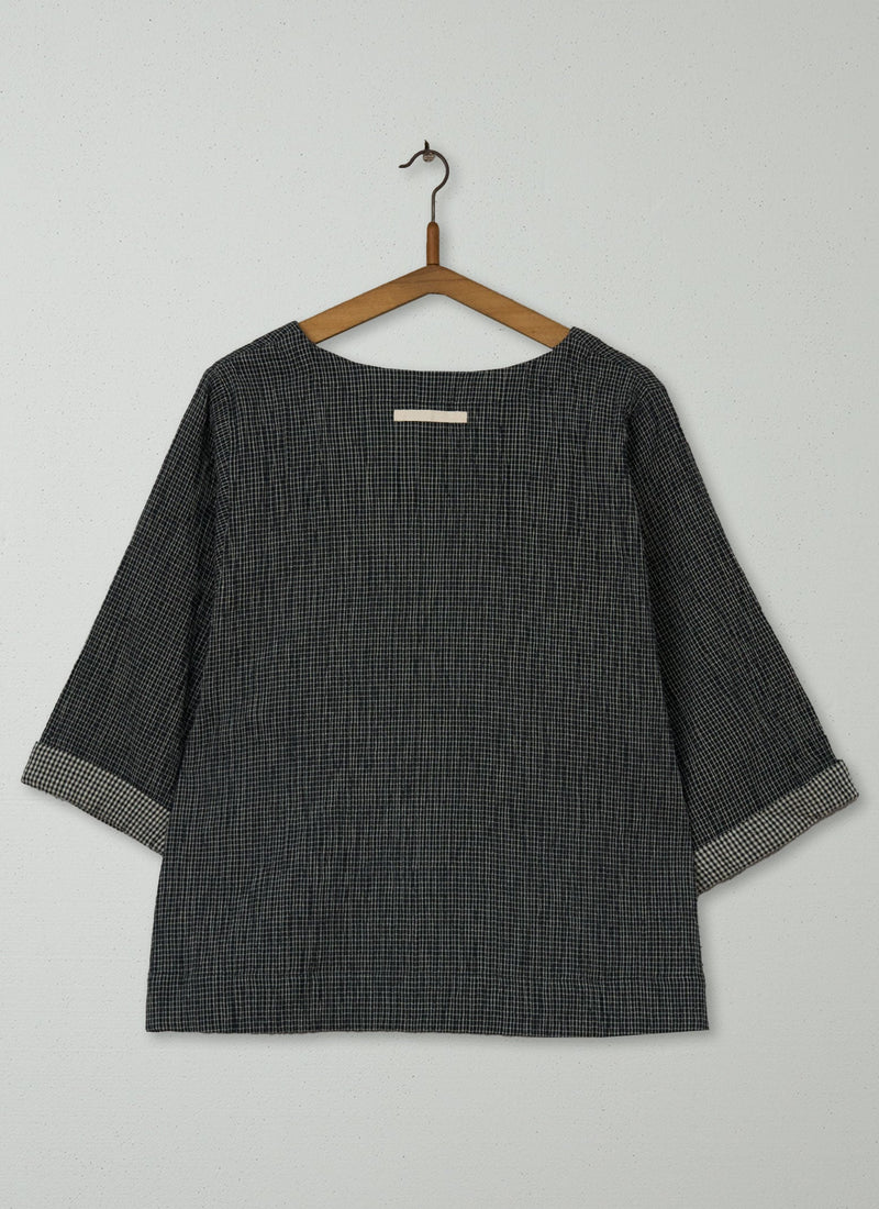 Reworn Crinkled Cotton Top Size L (629) | Slate