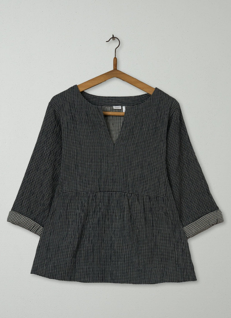 Reworn Crinkled Cotton Top Size L (629) | Slate
