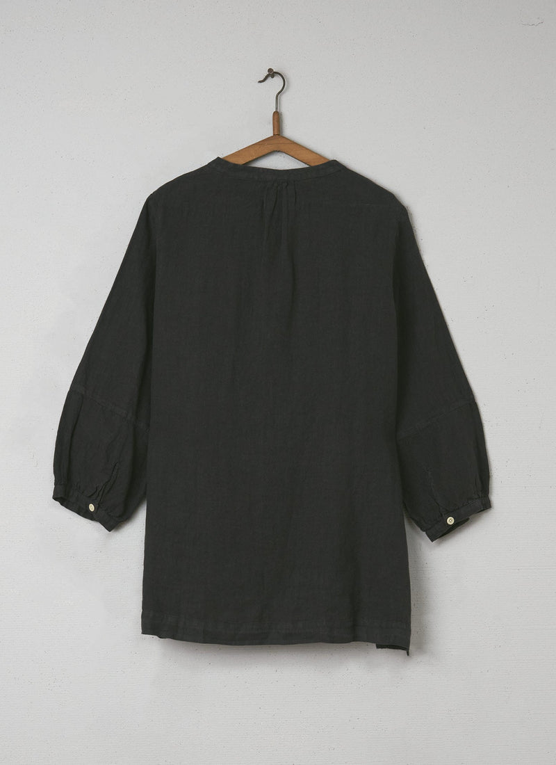 Reworn Linen Tunic Size L (031) | Black Coffee