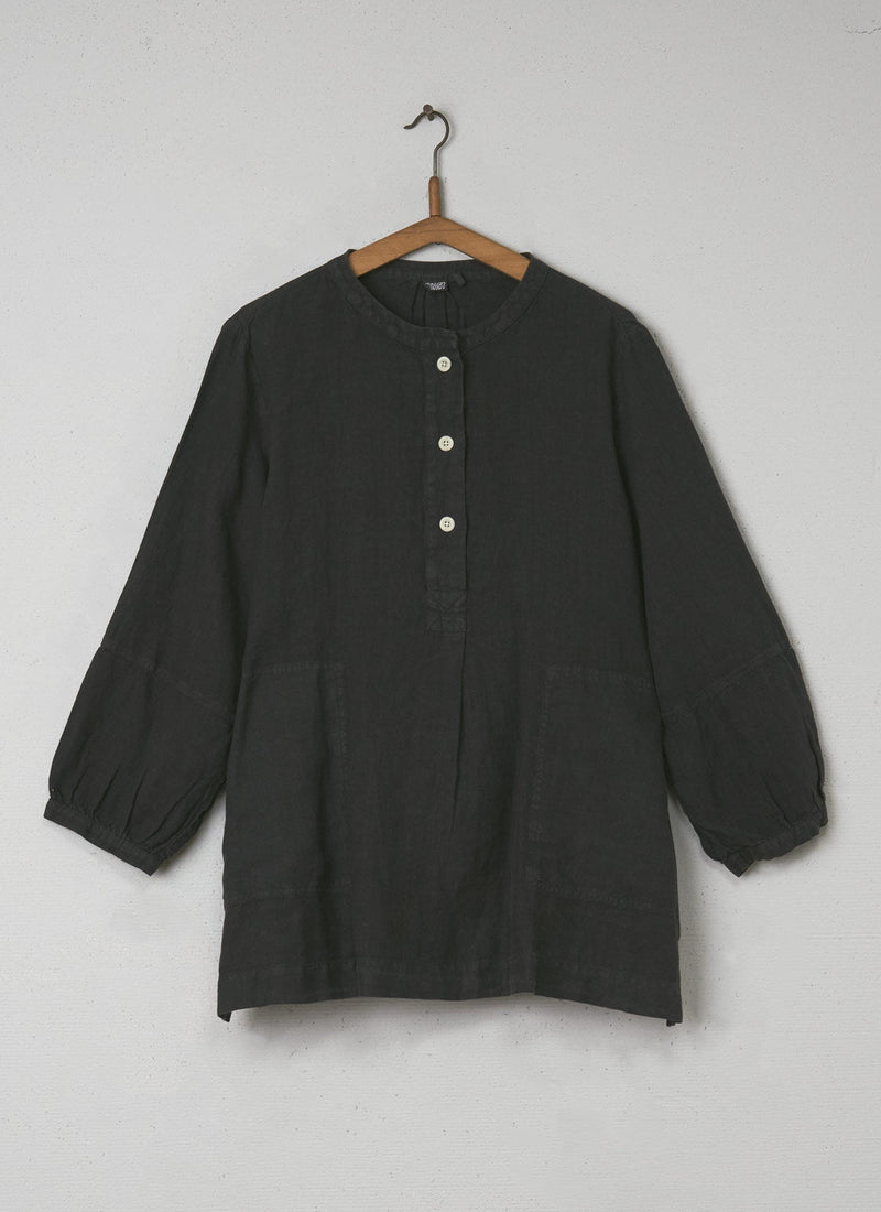 Reworn Linen Tunic Size L (031) | Black Coffee