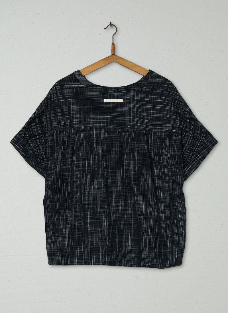 Reworn Fine Crinkle Check Shirt Size M (688) | Slate/Ecru
