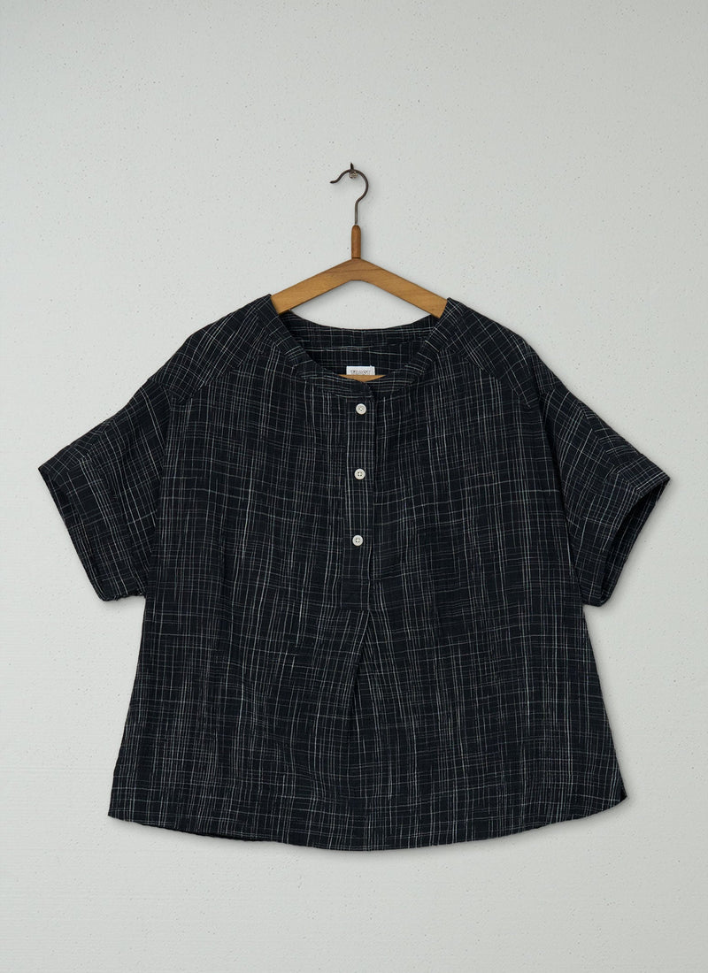 Reworn Fine Crinkle Check Shirt Size M (688) | Slate/Ecru
