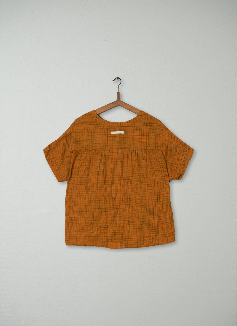 Reworn Crinkle Check Cotton Top Size S (115) | Marigold