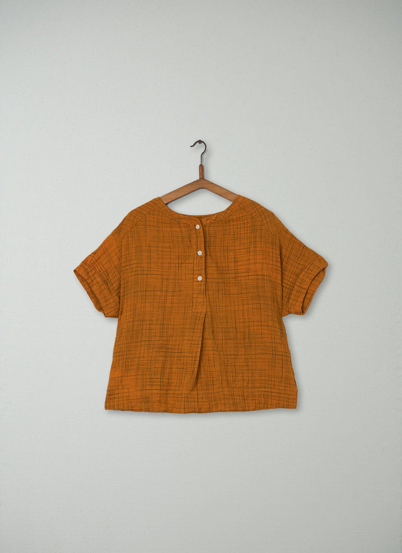 Reworn Crinkle Check Cotton Top Size S (115) | Marigold