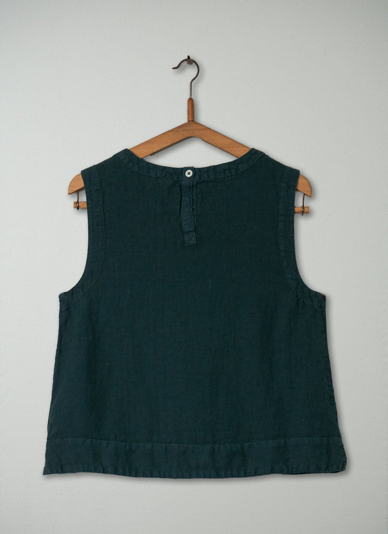 Reworn Linen Tank Top Size M (187) | Bottle Green