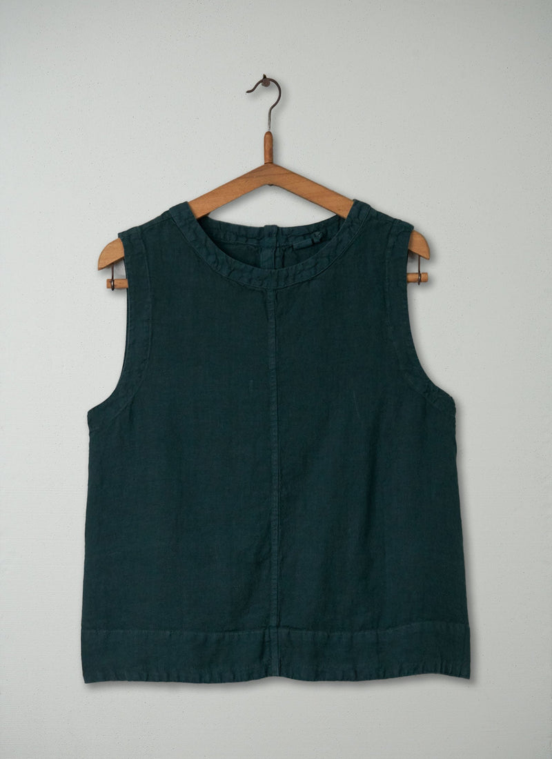 Reworn Linen Tank Top Size M (187) | Bottle Green